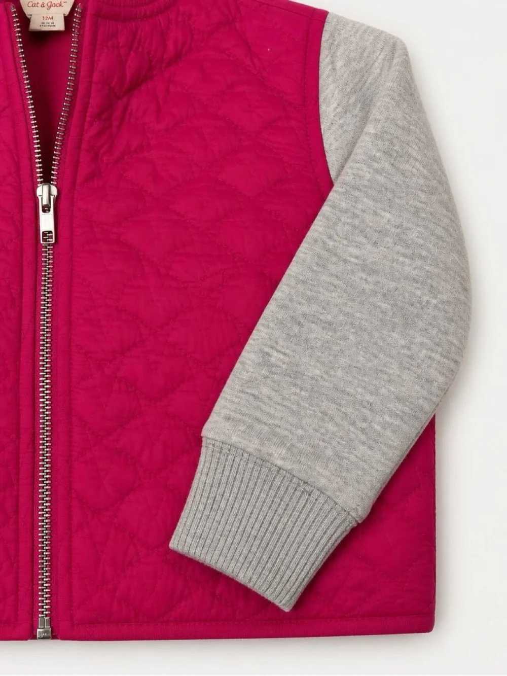 Tucker + Tate Girls Size 2 Pink Quilted Hooded Jacket Gray Sleeves Full Zip